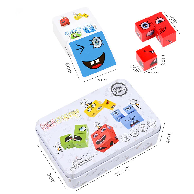 Kids Wooden Face-Changing Cube Puzzle Game in Box