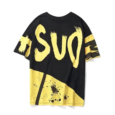 Round Neck Short Sleeve T-Shirts with Graffiti Print