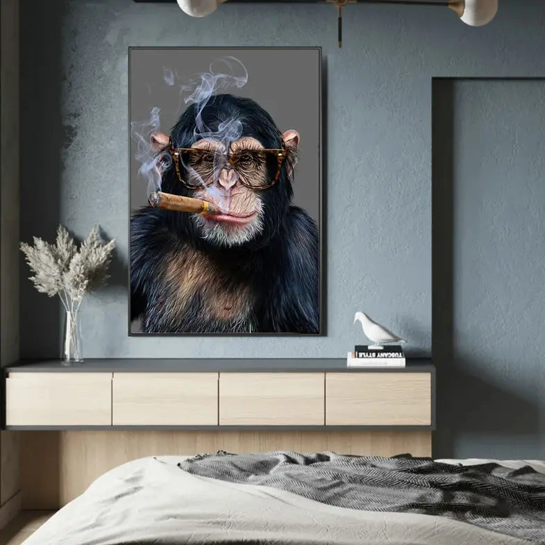 Monkey Smoking Cigar Canvas Art Print for Home Decor
