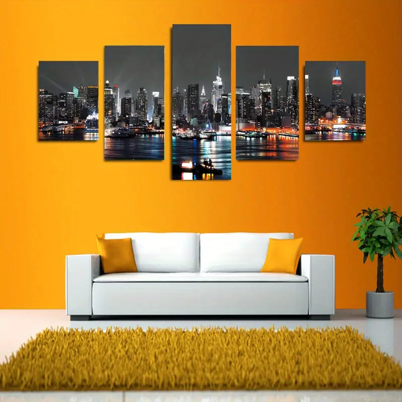 5pcs Unframed HD Canvas Art - Urban Night Decor