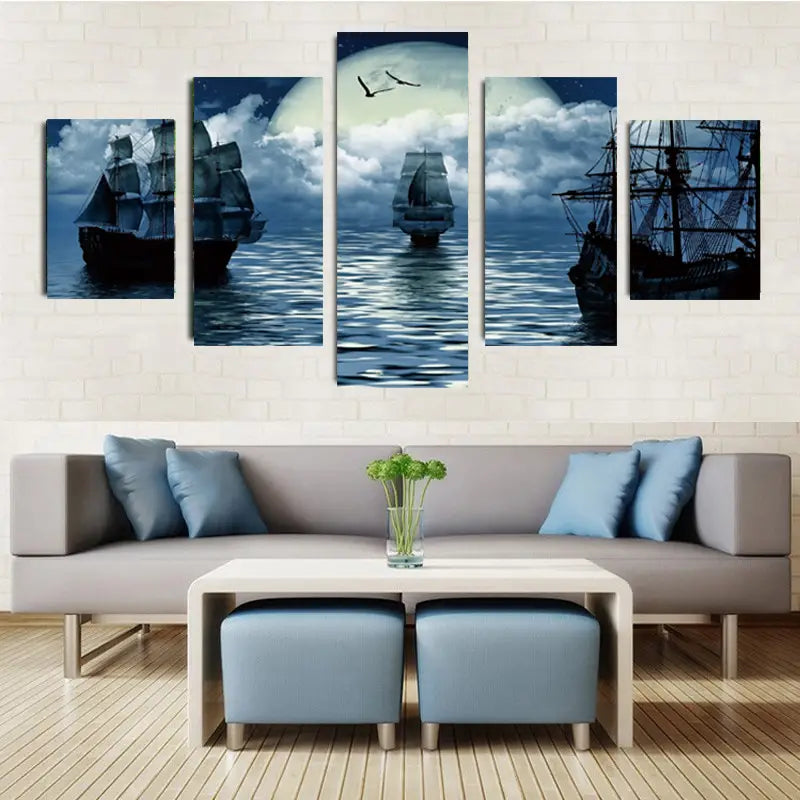 5pcs Sea Sailboat Canvas Art Set for Home Decor
