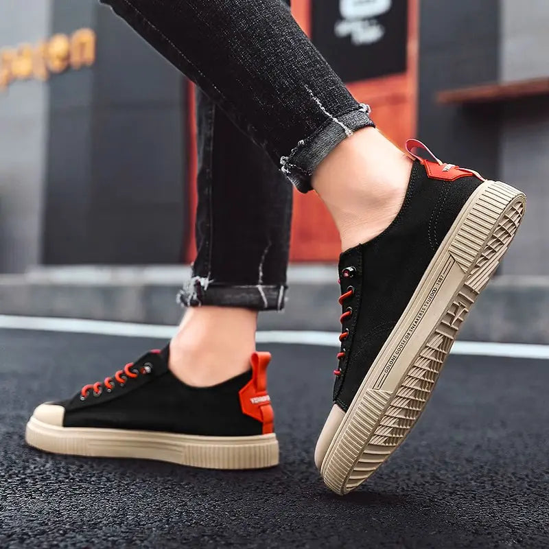 Men's Black Casual Canvas Sneakers for Autumn