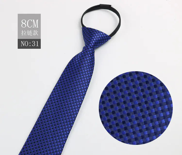 Black Men's Tie - Blue Striped Business Zipper Tie