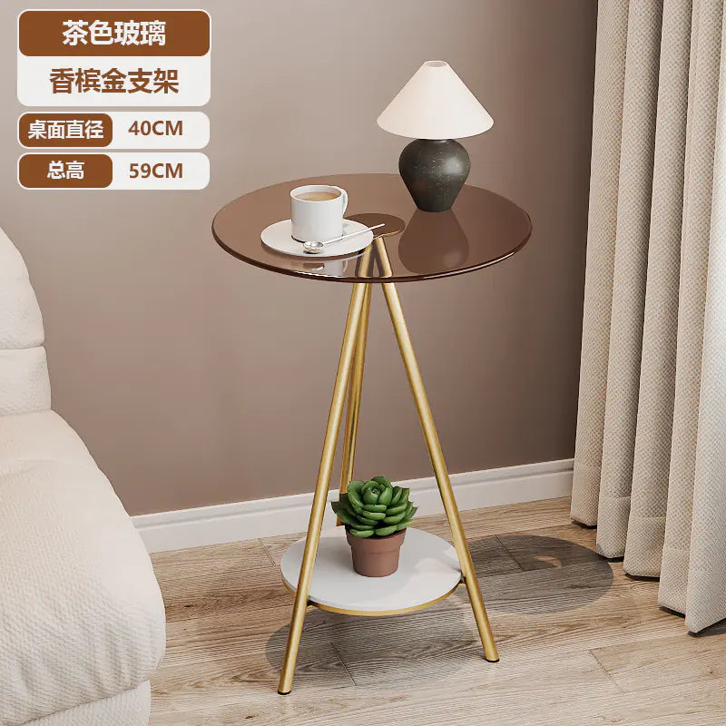 Minimalist Iron Side Table with Double Layer Glass