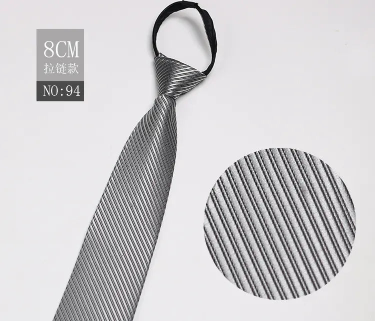 Black Men's Tie - Blue Striped Business Zipper Tie