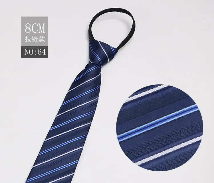 Black Men's Tie - Blue Striped Business Zipper Tie