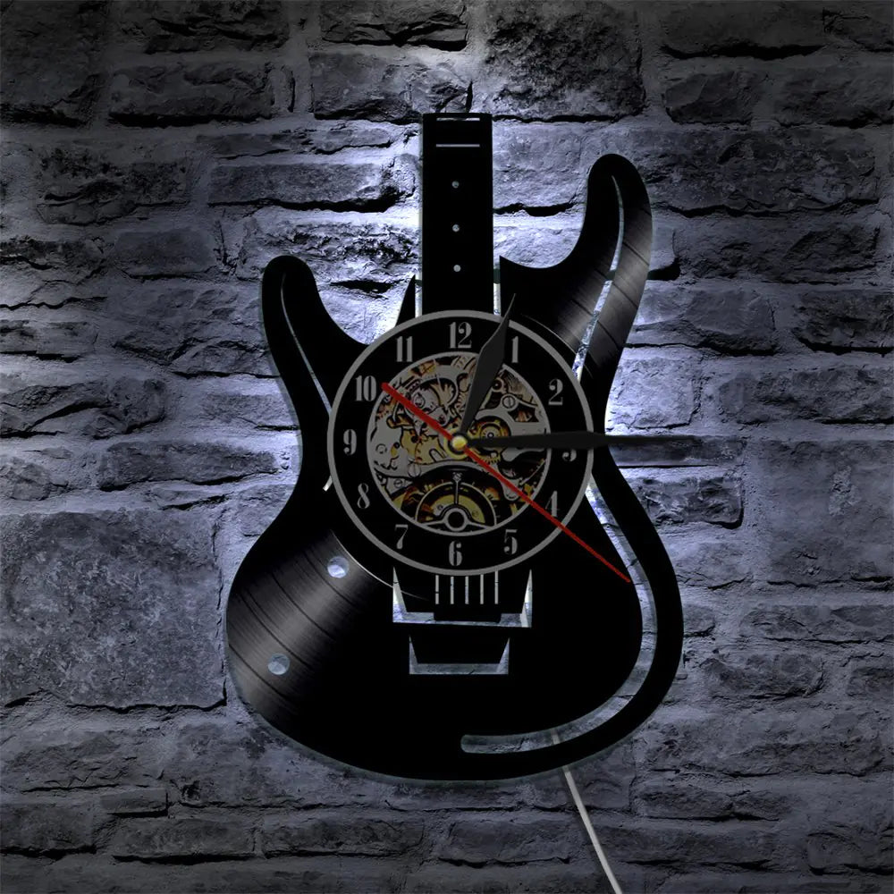 Vinyl Record Guitar Clock - Retro Home Office Decor