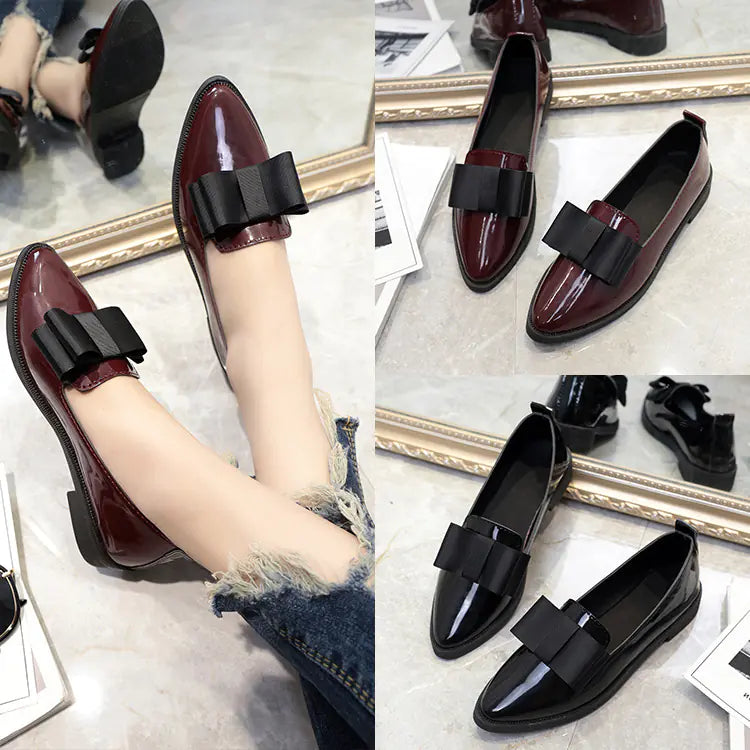 British Style Patent Leather Low-Heel Work Shoes