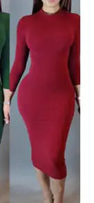 Long Sleeve Solid Color Dress