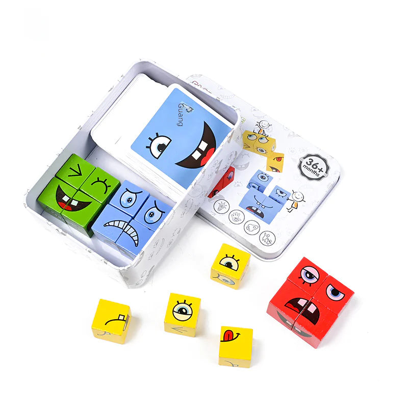 Kids Wooden Face-Changing Cube Puzzle Game in Box