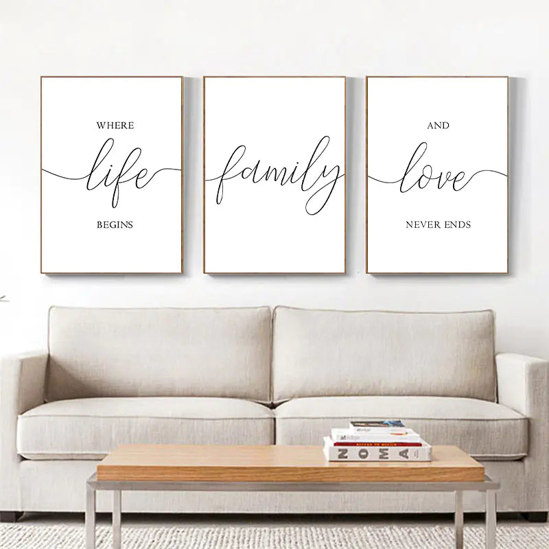 3pcs Simple Family Quotes Modern Art Wall Posters