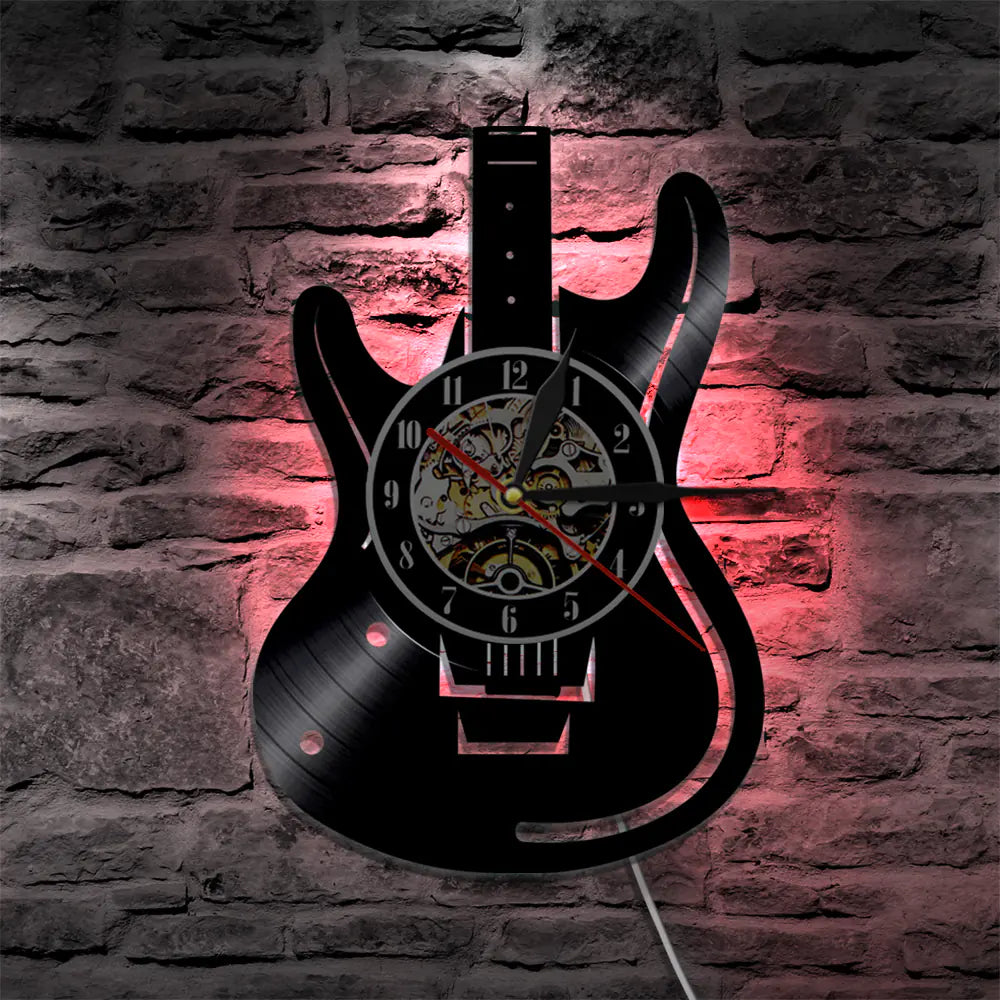 Vinyl Record Guitar Clock - Retro Home Office Decor