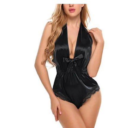 Silky Deep V Backless Lingerie Nightgown