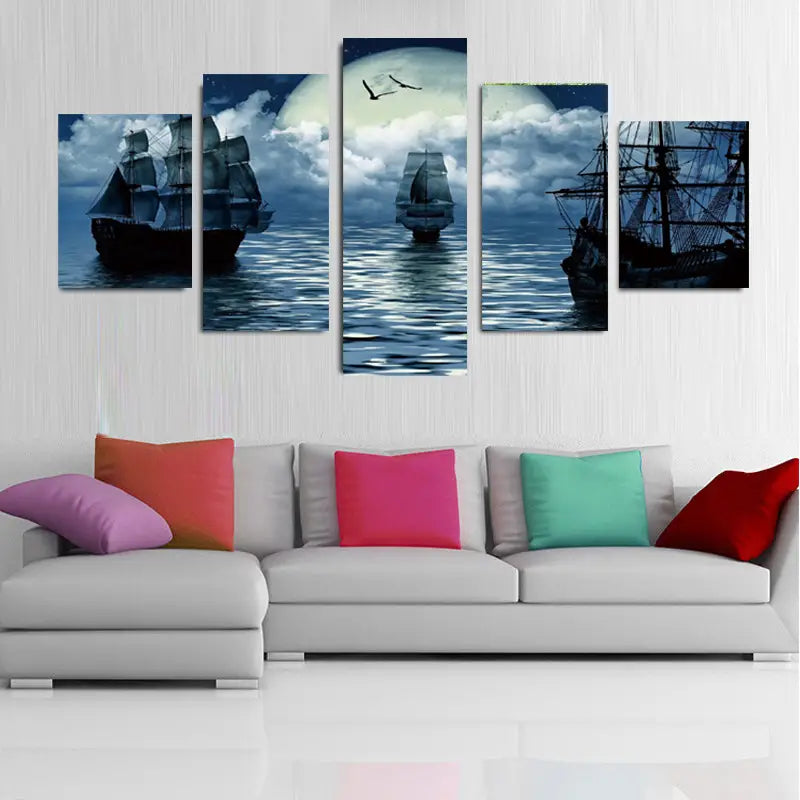 5pcs Sea Sailboat Canvas Art Set for Home Decor
