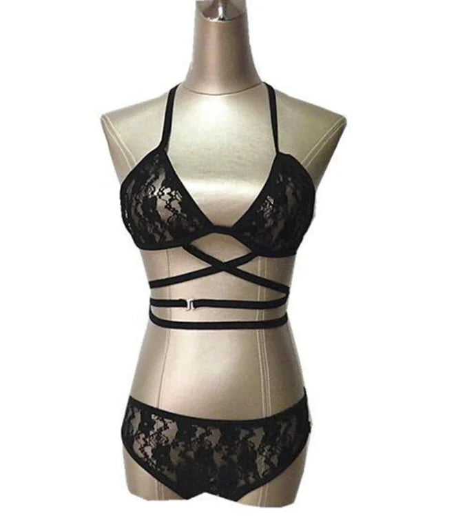 Lingerie Set with Sexy Lace and Bikini Design