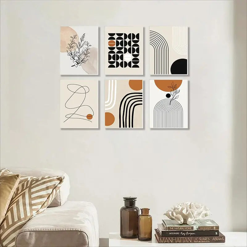 6pcs Boho Abstract Canvas Wall Art for Living Room