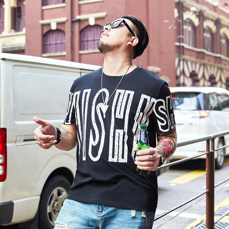 Plus Size Men's Loose Fit Round Neck Graphic Tee