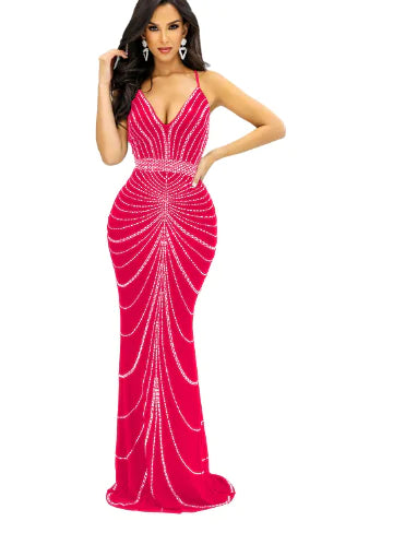 Rhinestone V-neck Sling Dress