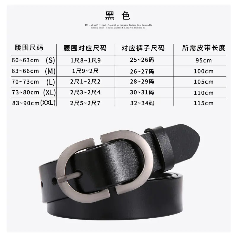 Women's Fashionable Black Leather Belt for Jeans