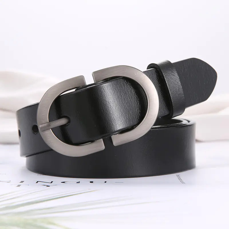 Women's Fashionable Black Leather Belt for Jeans