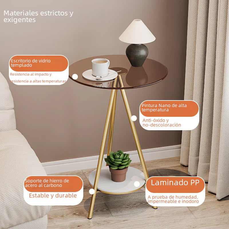 Minimalist Iron Side Table with Double Layer Glass