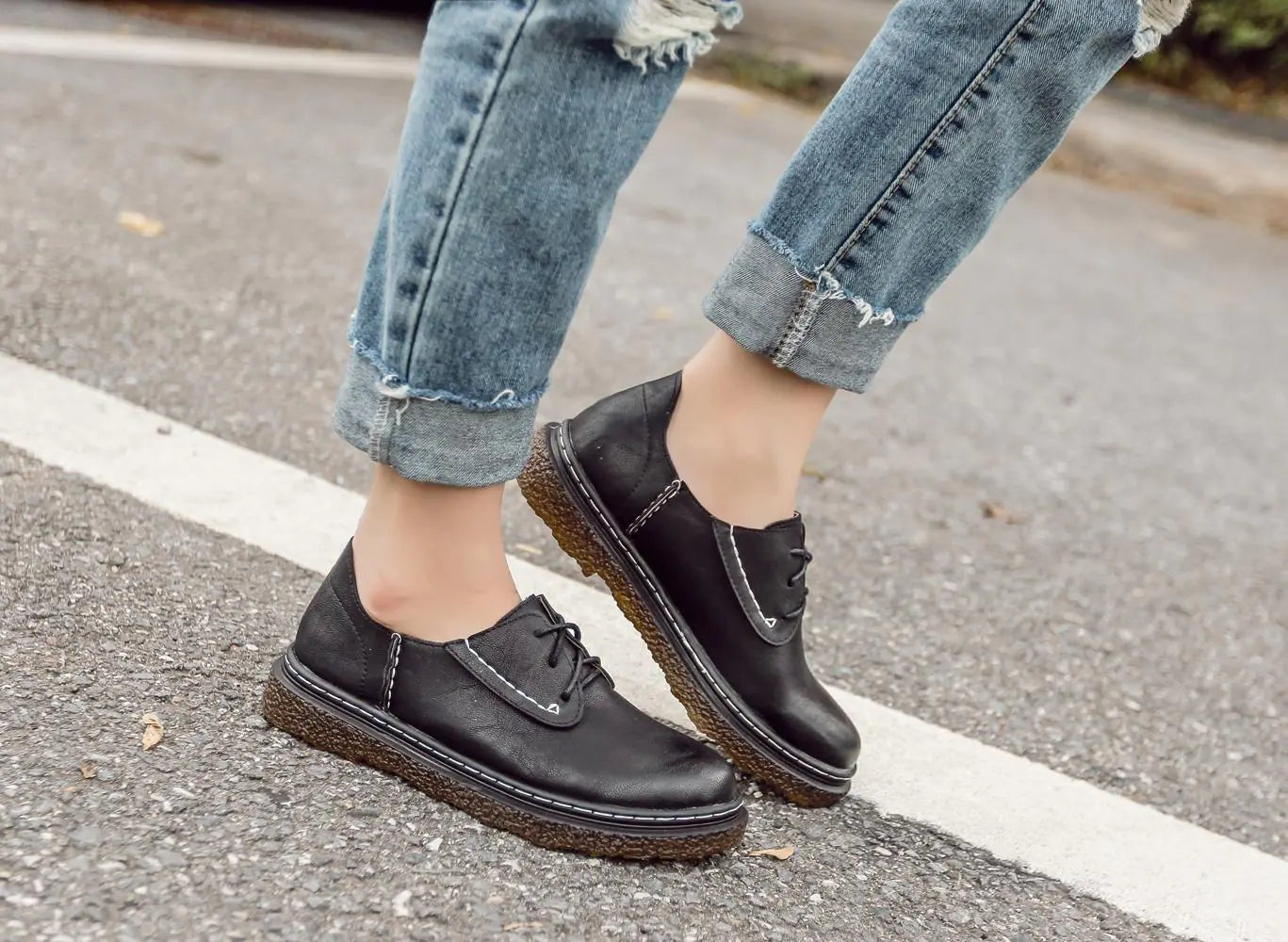 British Style Round Toe Casual Flat Shoes for Women