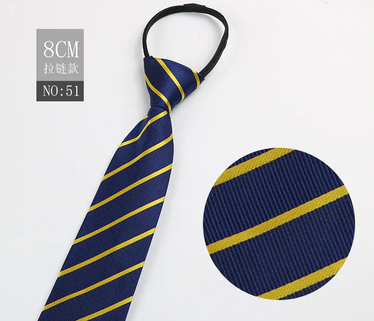 Black Men's Tie - Blue Striped Business Zipper Tie
