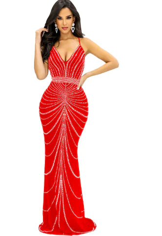 Rhinestone V-neck Sling Dress