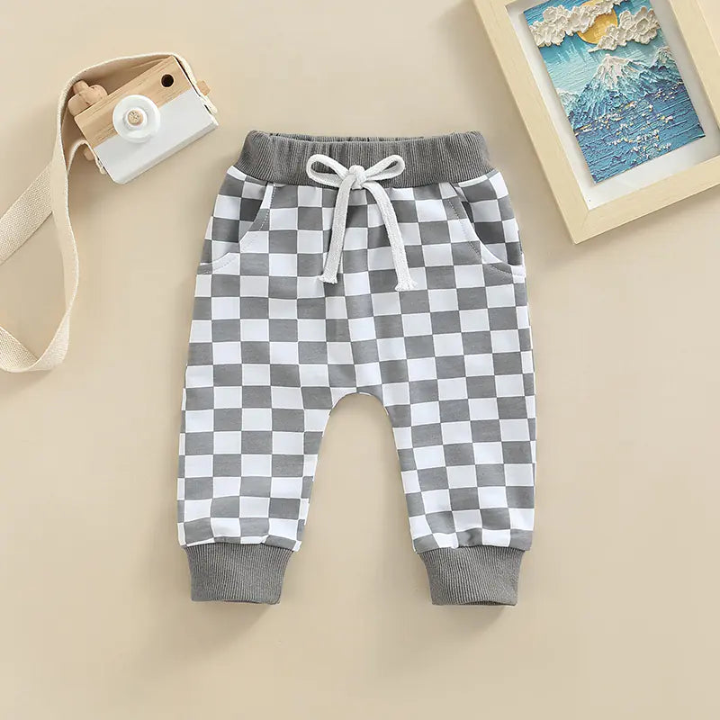 Checkerboard Print Casual Baby Trousers for Toddlers