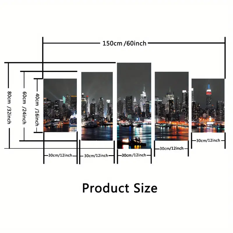 5pcs Unframed HD Canvas Art - Urban Night Decor