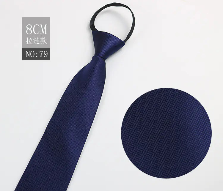 Black Men's Tie - Blue Striped Business Zipper Tie