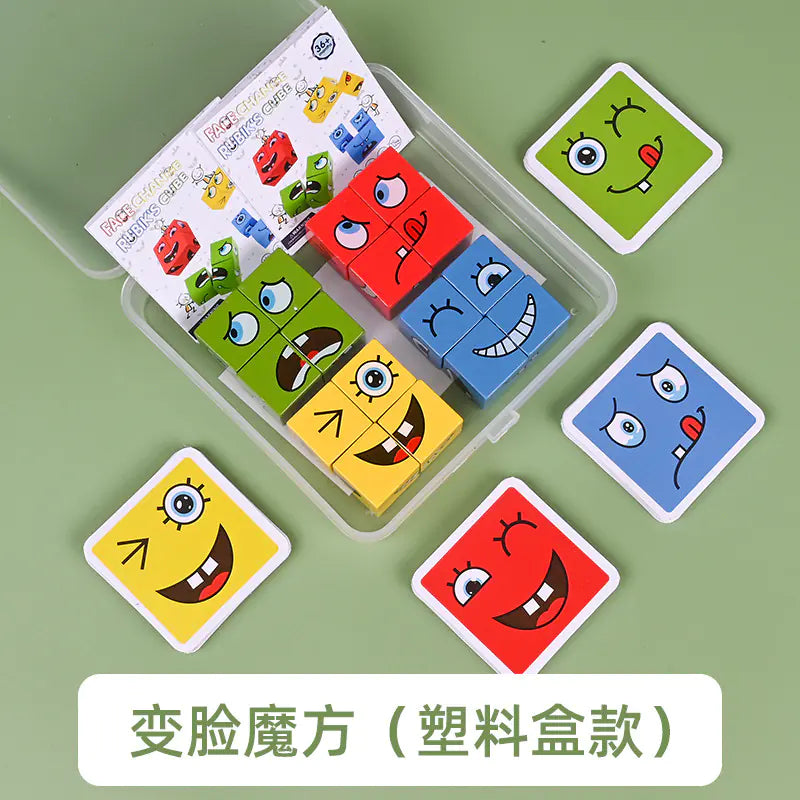 Kids Wooden Face-Changing Cube Puzzle Game in Box