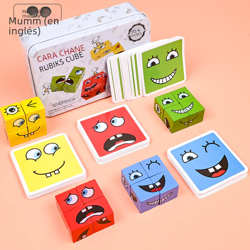 Kids Wooden Face-Changing Cube Puzzle Game in Box