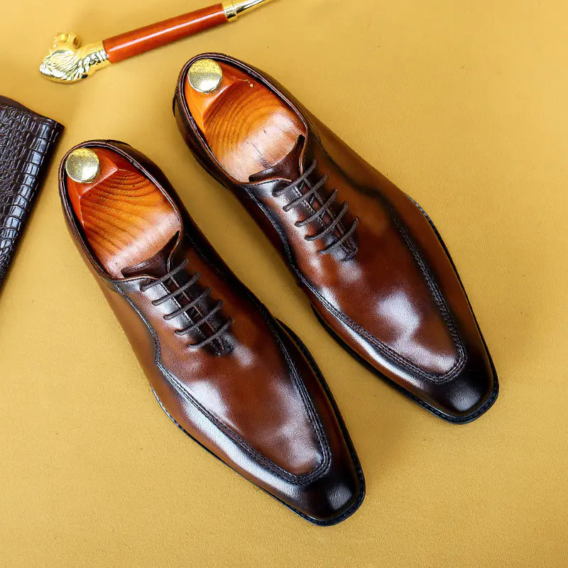 Men's Leather Pointed Oxford Dress Shoes for Business