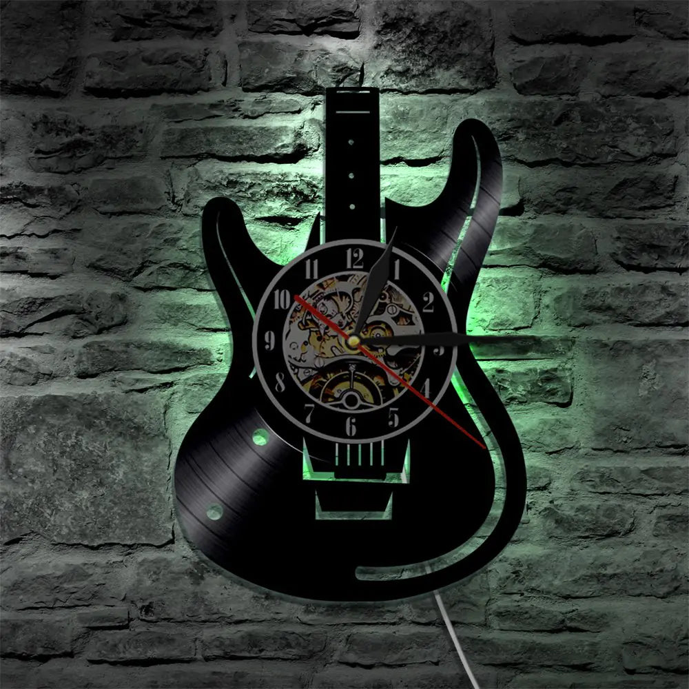 Vinyl Record Guitar Clock - Retro Home Office Decor