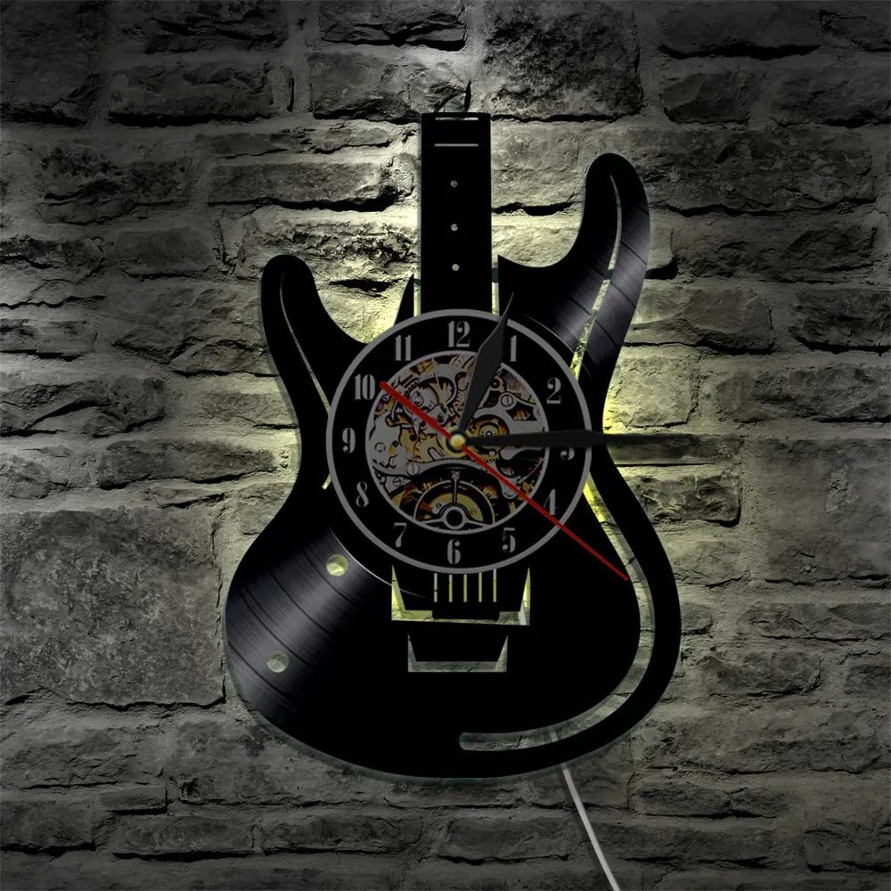 Vinyl Record Guitar Clock - Retro Home Office Decor