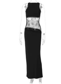 Elegant Sheer Lace Backless Dress