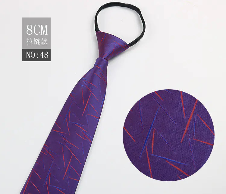 Black Men's Tie - Blue Striped Business Zipper Tie