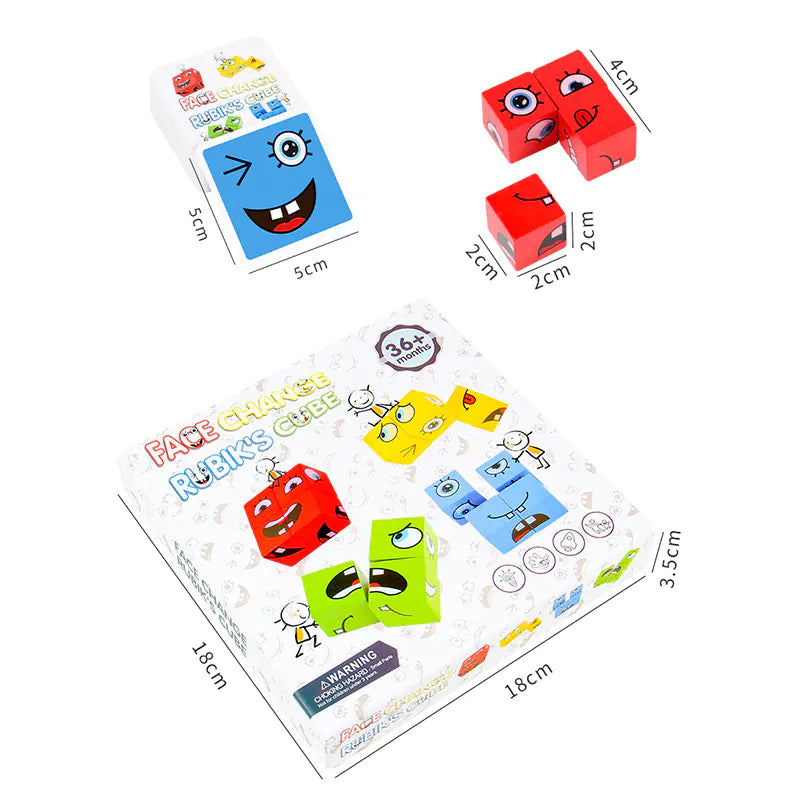 Kids Wooden Face-Changing Cube Puzzle Game in Box