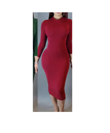 Long Sleeve Solid Color Dress
