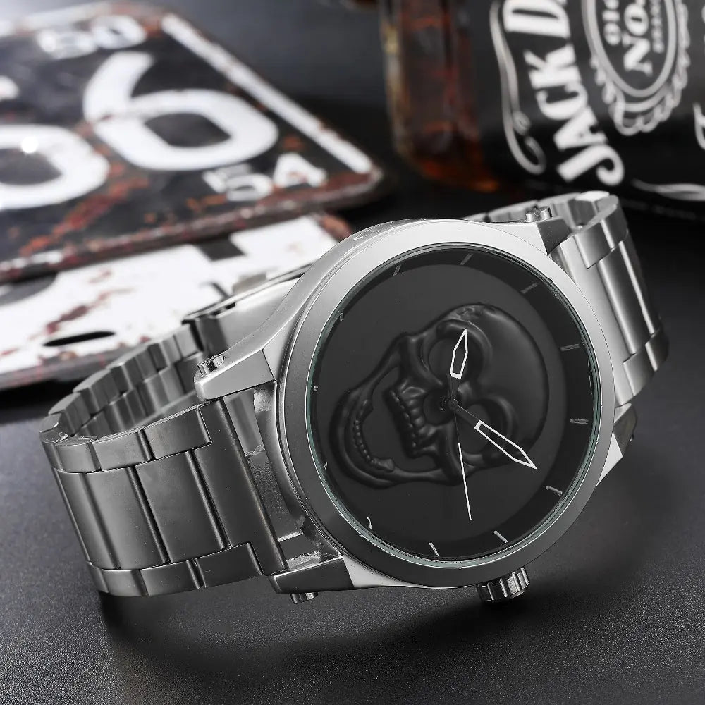 Men's Quartz Skeleton Watch with Steel Band