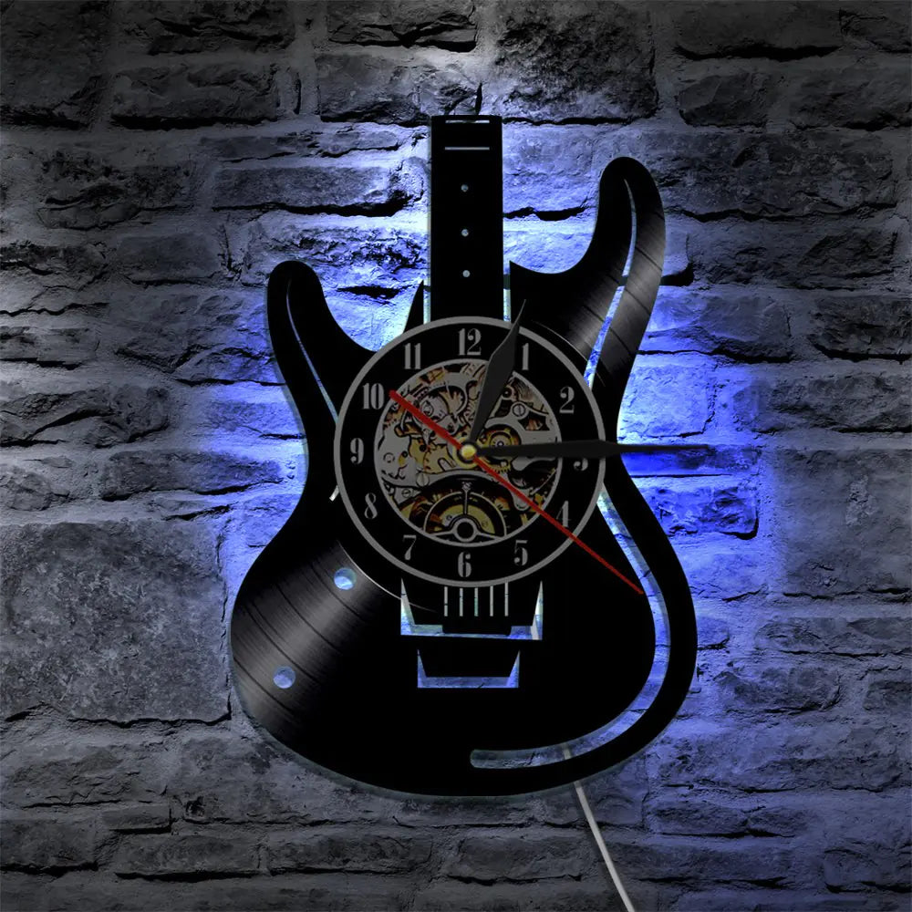 Vinyl Record Guitar Clock - Retro Home Office Decor