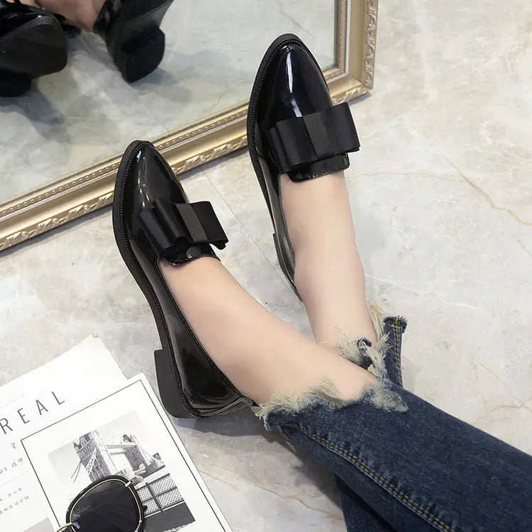 British Style Patent Leather Low-Heel Work Shoes