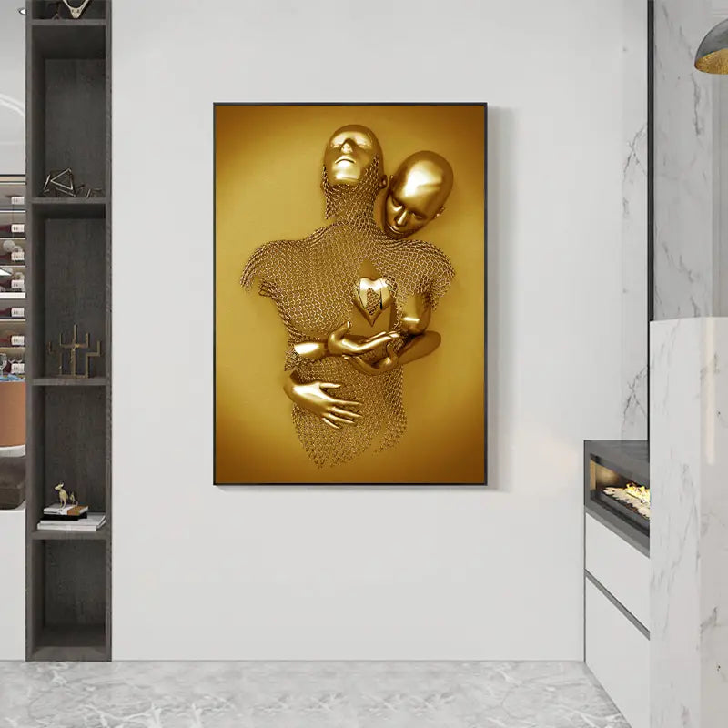 3pcs Golden Metal Figure Wall Canvas Art Decor 15.7x23.6in