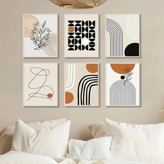 6pcs Boho Abstract Canvas Wall Art for Living Room