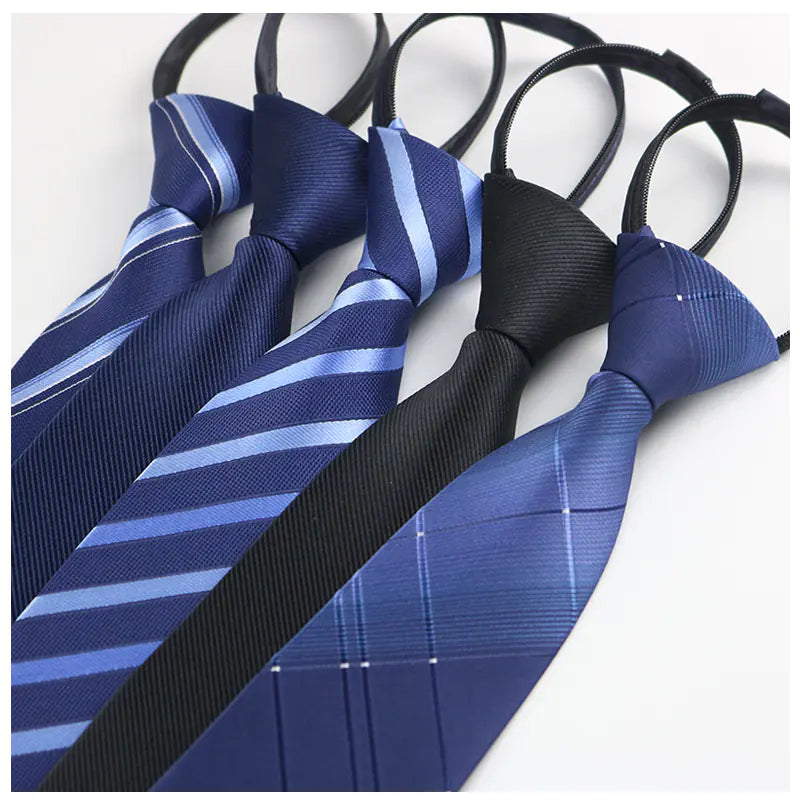 Black Men's Tie - Blue Striped Business Zipper Tie