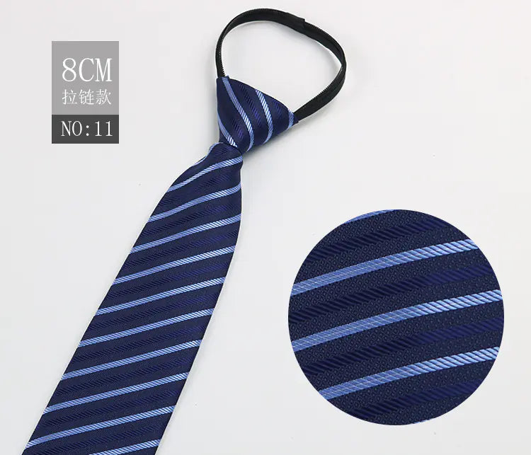 Black Men's Tie - Blue Striped Business Zipper Tie