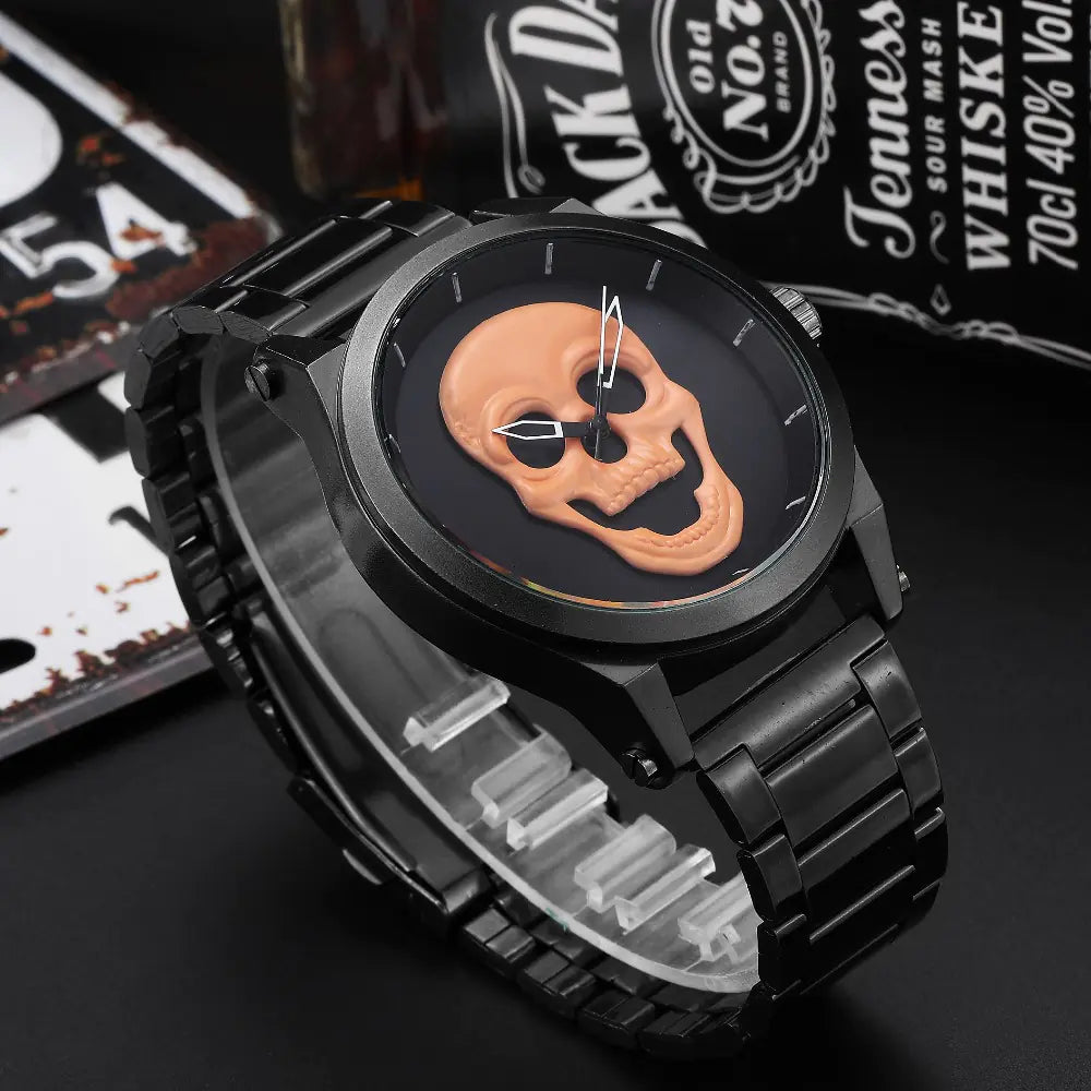 Men's Quartz Skeleton Watch with Steel Band