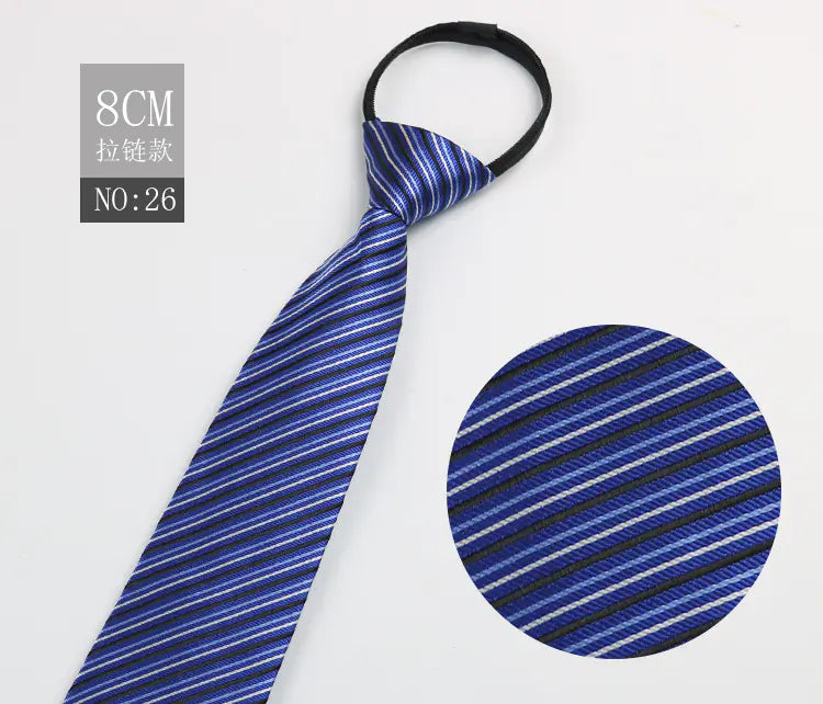 Black Men's Tie - Blue Striped Business Zipper Tie