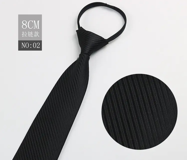 Black Men's Tie - Blue Striped Business Zipper Tie